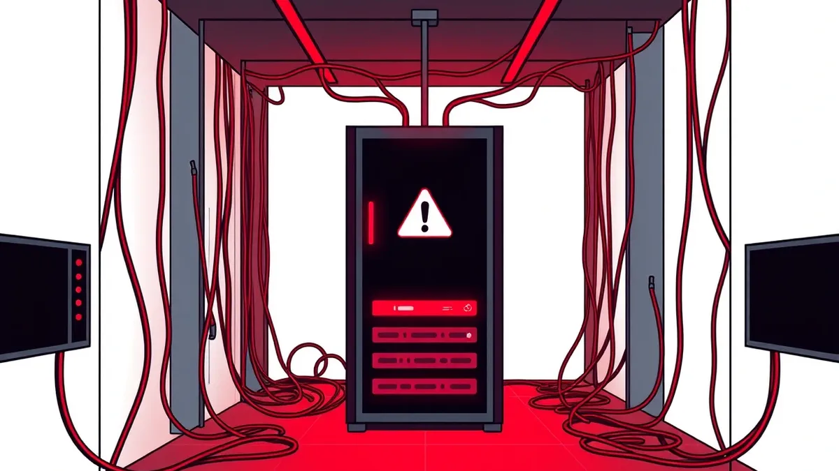 Illustration: A dark server room glows with ominous red light.