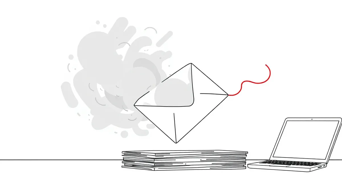 Illustration: A sleek white envelope tilts mid-air, its flap slightly open, revealing a blurred abstract shape instead of a letter.
