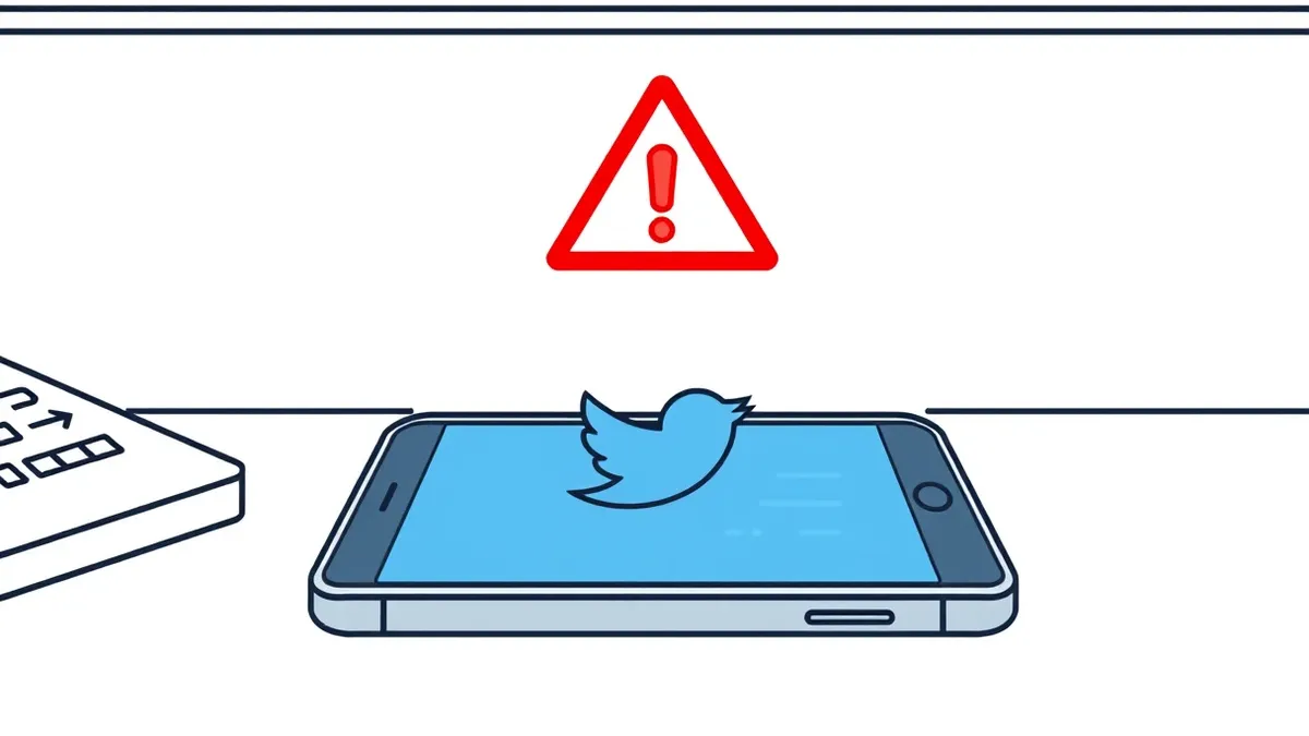 Illustration: A smartphone rests on a desk, its screen displaying a familiar blue bird icon that looks slightly distorted and pixelated.