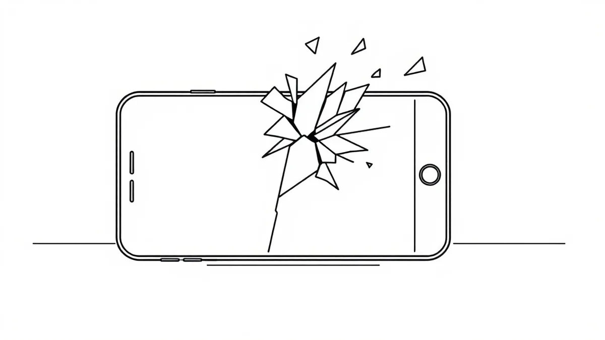 Illustration: A cracked smartphone screen displays fragmented geometric shards erupting from a blank interface, symbolizing a critical software deserialization flaw that exposes di