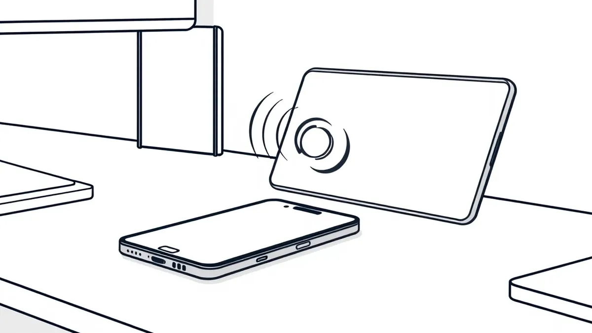 Illustration: A generic smartphone rests on a sleek desk, its blank screen glowing softly.