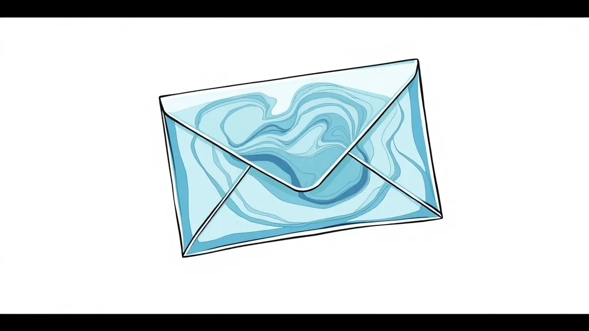 Illustration: A translucent glass envelope floats in mid-air, its interior filled with swirling, opaque blue liquid that obscures the letter inside.