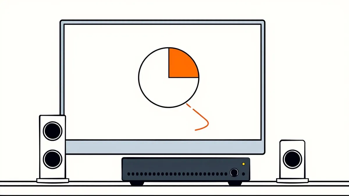 Illustration: A blank computer monitor displays a simple pie chart divided into two colored segments.