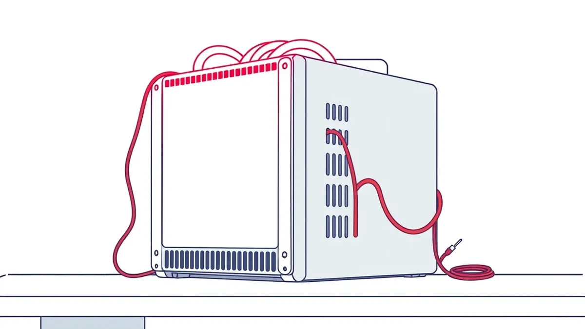 Illustration: A sleek silver server box sits on a clean white desk.