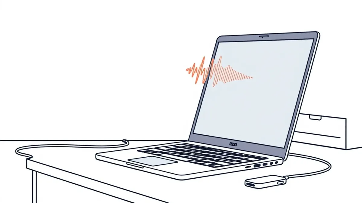 Illustration: A standalone laptop sits on a wooden desk, completely disconnected from any network cables.