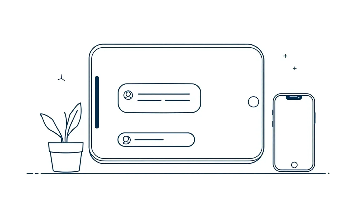 Illustration: A smartphone displays a clean chat interface where a single unified message bubble merges with the main conversation thread, eliminating separate navigation panels or