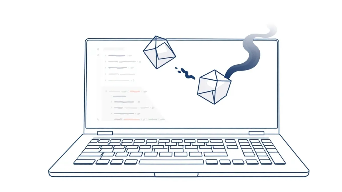 Illustration: A sleek keyboard sits beside a laptop displaying a clean code editor interface.