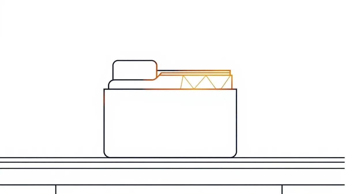 Illustration: A single file folder sits on a clean desk surface, partially wrapped in glowing geometric bands that highlight its internal structure.