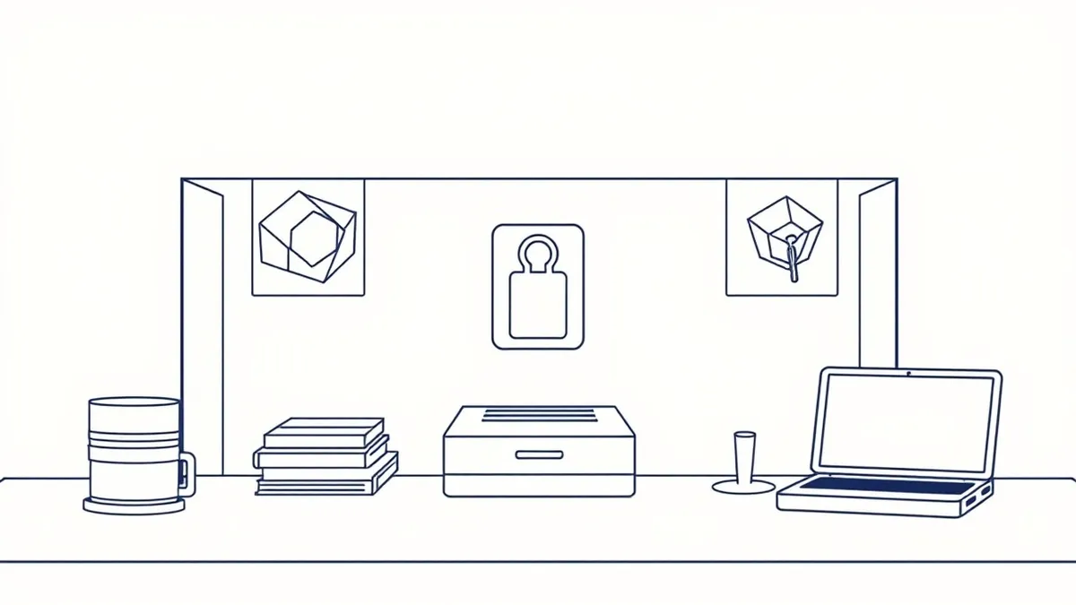 Illustration: A transparent glass wall divides a cluttered desk into isolated compartments, with a single keycard hovering above a sleek reader.
